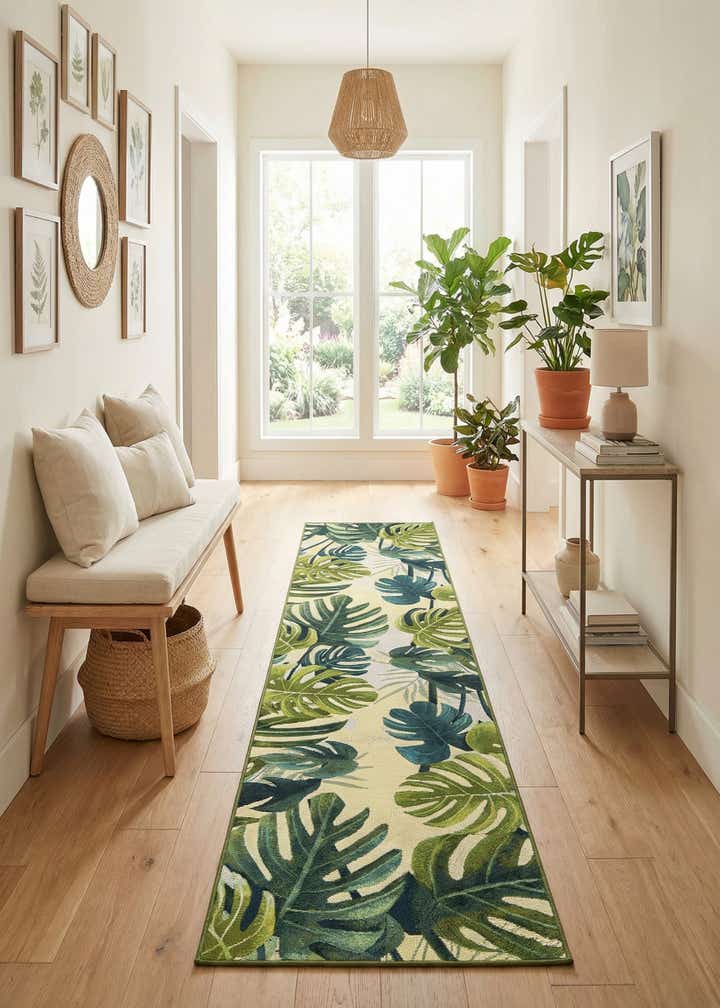 2' 7 x 11' Easy-Clean Botanical Indoor / Outdoor Runner Rug