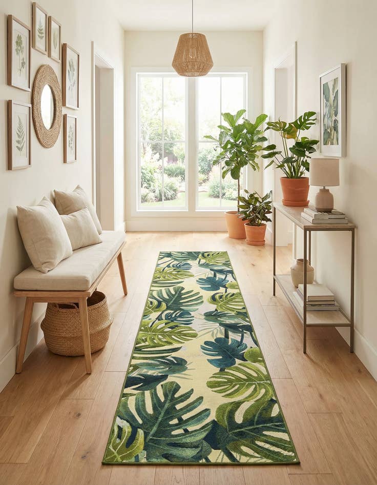 Detail image of 2' 7 x 11'  Washable Botanical Indoor / Outdoor Runner Rug