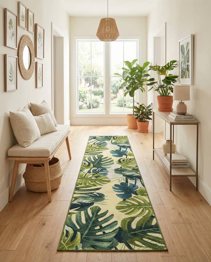 Detail image of 2' 7 x 11' Easy-Clean Botanical Indoor / Outdoor Runner Rug