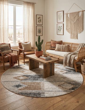 Ivory Eco Southwestern Round Rug