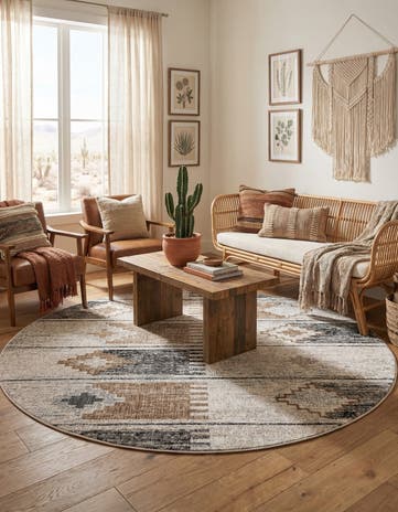 Ivory Eco Southwestern Round Rug