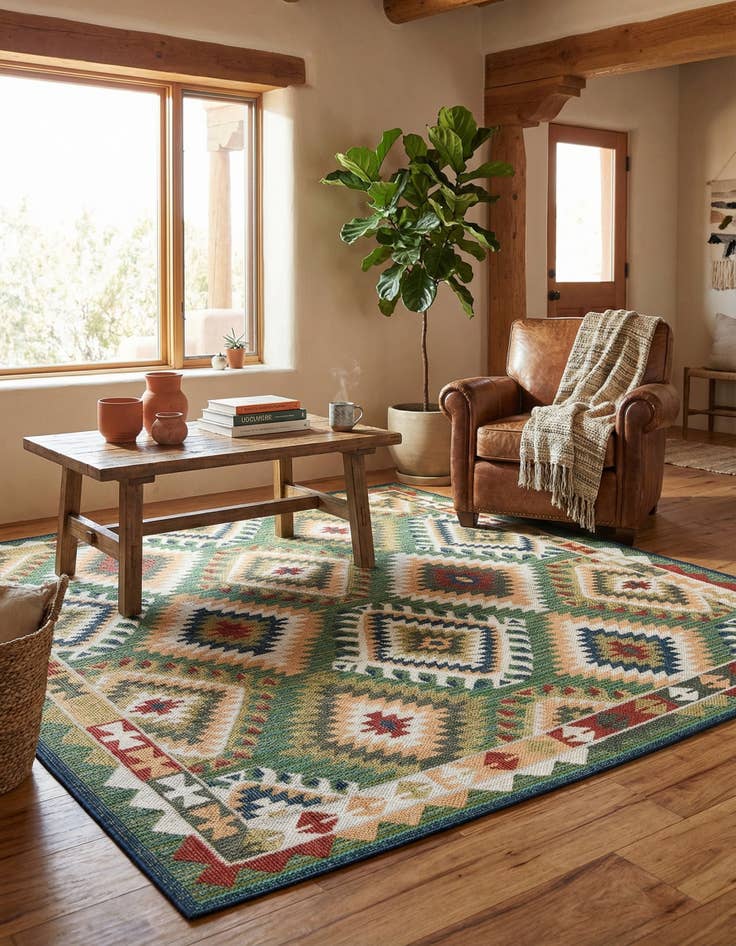 Detail image of 7' 10 x 7' 10  Washable Baja Indoor / Outdoor Square Rug