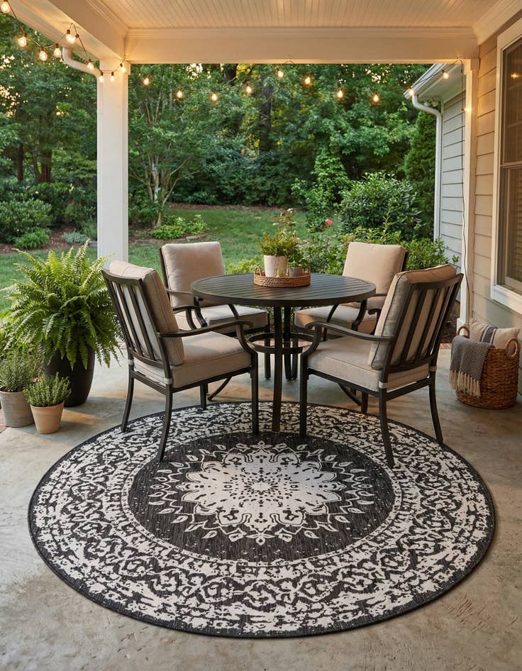 Detail image of 7' 10 x 7' 10  Washable Traditional Indoor / Outdoor Round Rug