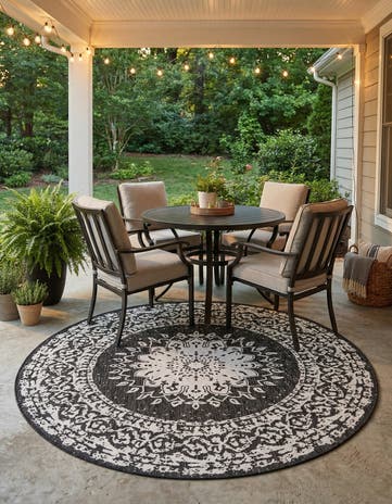 7' 10 x 7' 10 Easy-Clean Traditional Indoor / Outdoor Round Rug