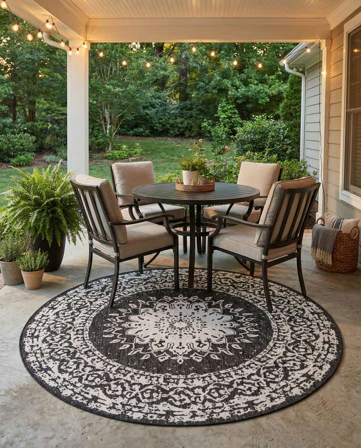 7' 10 x 7' 10 Easy-Clean Traditional Indoor / Outdoor Round Rug