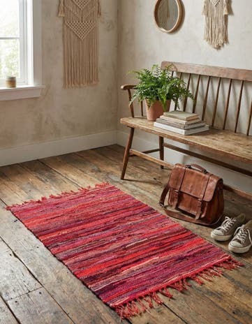 Red Hand Woven Chindi Cotton Rug