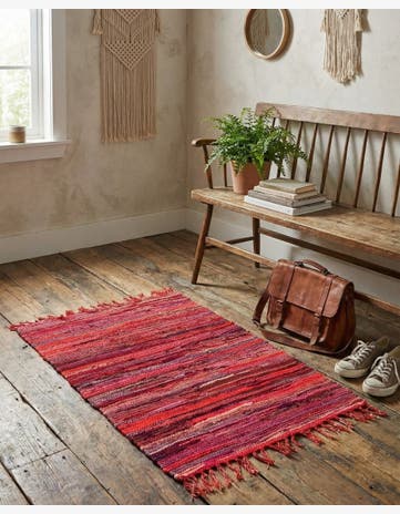 Red Hand Woven Chindi Cotton Rug