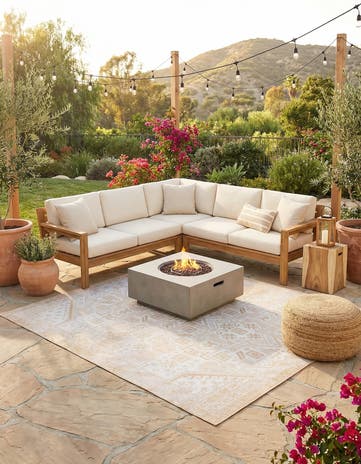 Natural Easy-Clean Aztec Indoor / Outdoor Square Rug