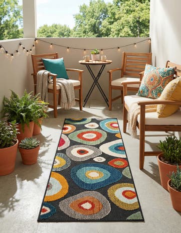 Multi Black Easy-Clean Casablanca Indoor / Outdoor Runner Rug