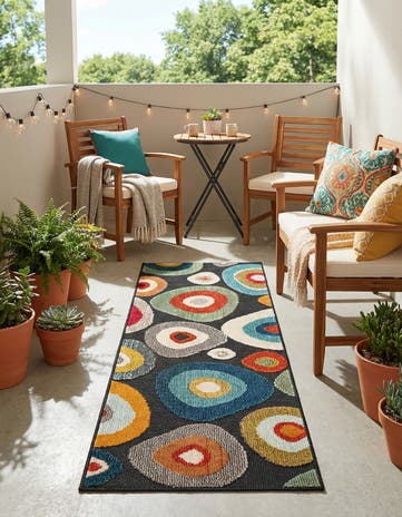 Multi Black Easy-Clean Casablanca Indoor / Outdoor Runner Rug