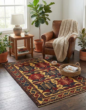 2' 8 x 4' 11 Hand Knotted Sumak Wool Rug