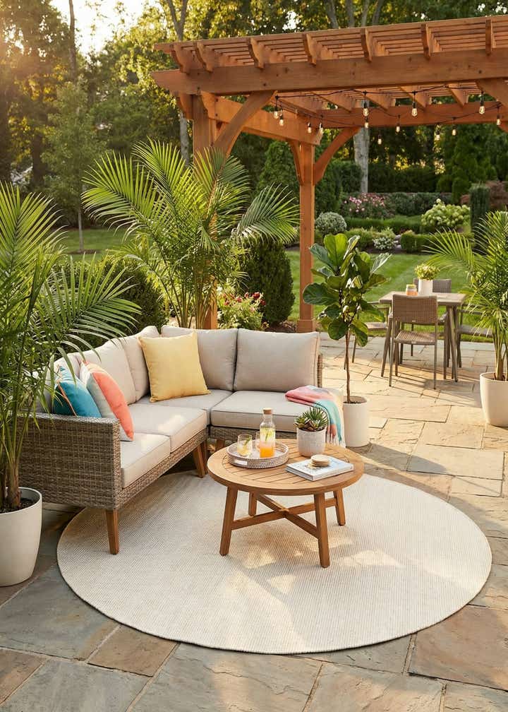 7' 10 x 7' 10 Easy-Clean Jill Zarin Palm Springs Indoor / Outdoor Round Rug
