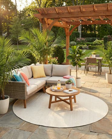  7' 10 x 7' 10  Easy-Clean Jill Zarin Palm Springs Indoor / Outdoor Round Rug