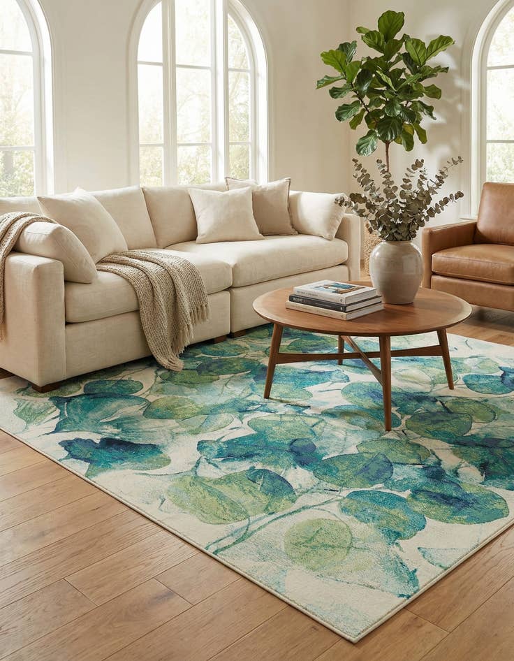 Detail image of 10' x 10'  Washable Botanical Indoor / Outdoor Square Rug