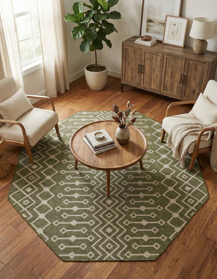 Detail image of 7' 10 x 7' 10  Washable Trellis Indoor / Outdoor Octagon Rug