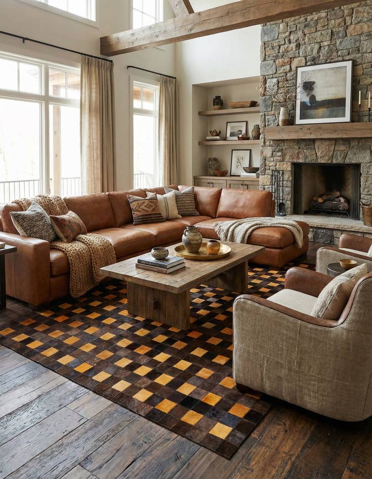 Detail image of  5' 2 x 8' 1 Cowhide - Patchwork Rug