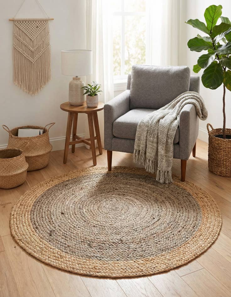 Detail image of 3' 3 x 3' 3  Hand Braided Jute Round Rug
