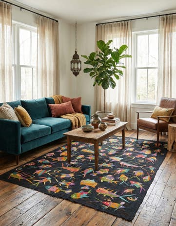 4' 6 x 6' 6 Hand Woven Kilim Suzani Wool Rug