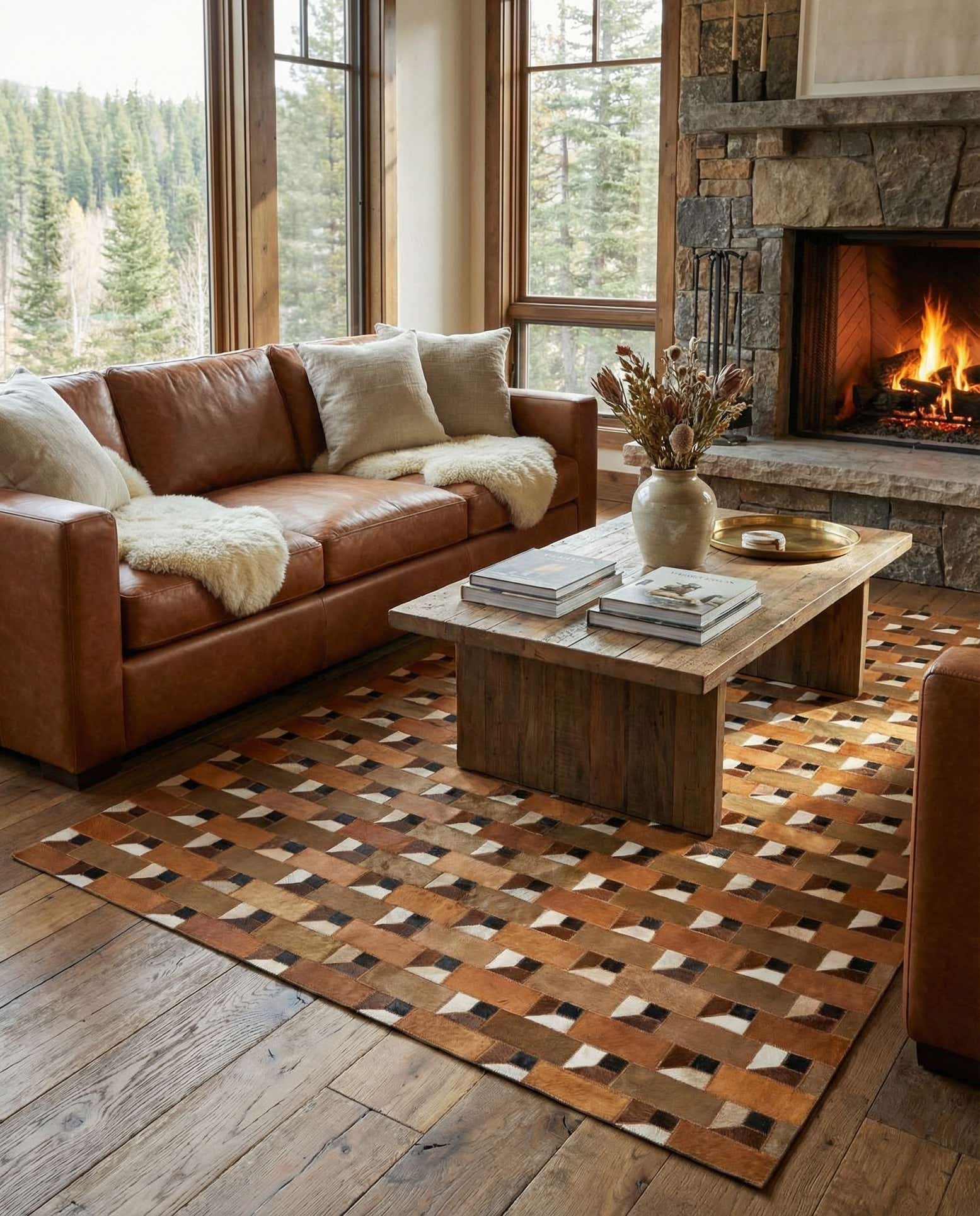 5' x 7' 10 Cowhide Leather Rug