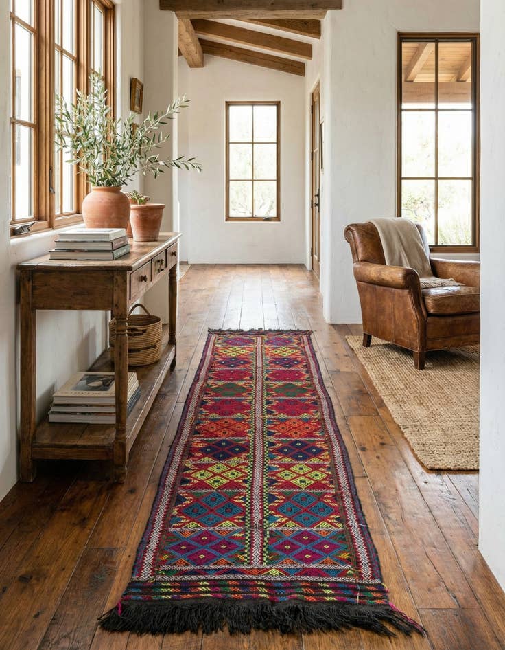 Detail image of 2' 7 x 9' 6  Hand Woven Kilim Fars Wool Runner Rug