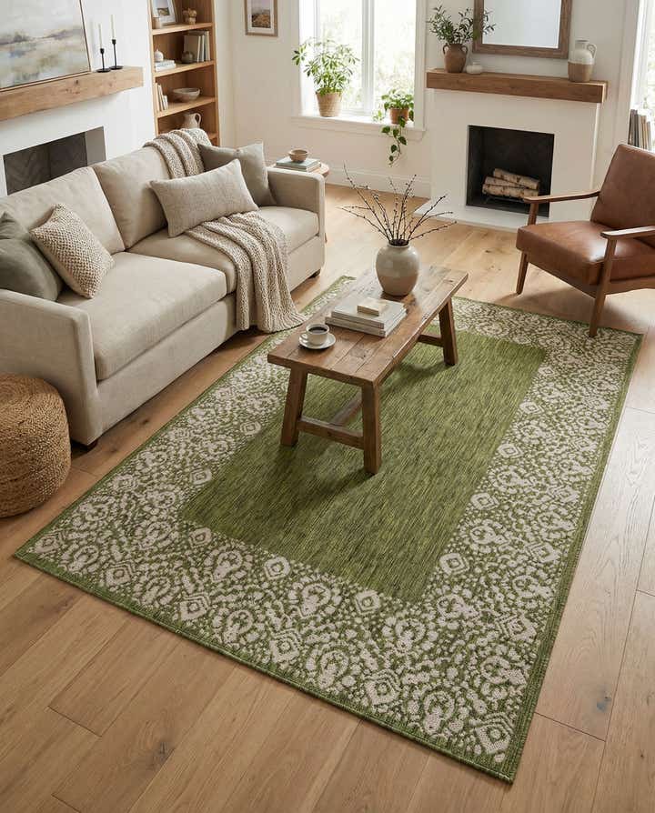 6' x 9' Easy-Clean Border Indoor / Outdoor Rug