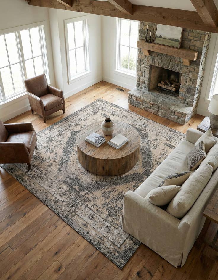 Detail image of 13' x 13'  Washable Traditional Indoor / Outdoor Square Rug