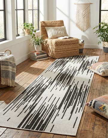 Black and White Easy-Clean Modern Indoor / Outdoor Runner Rug