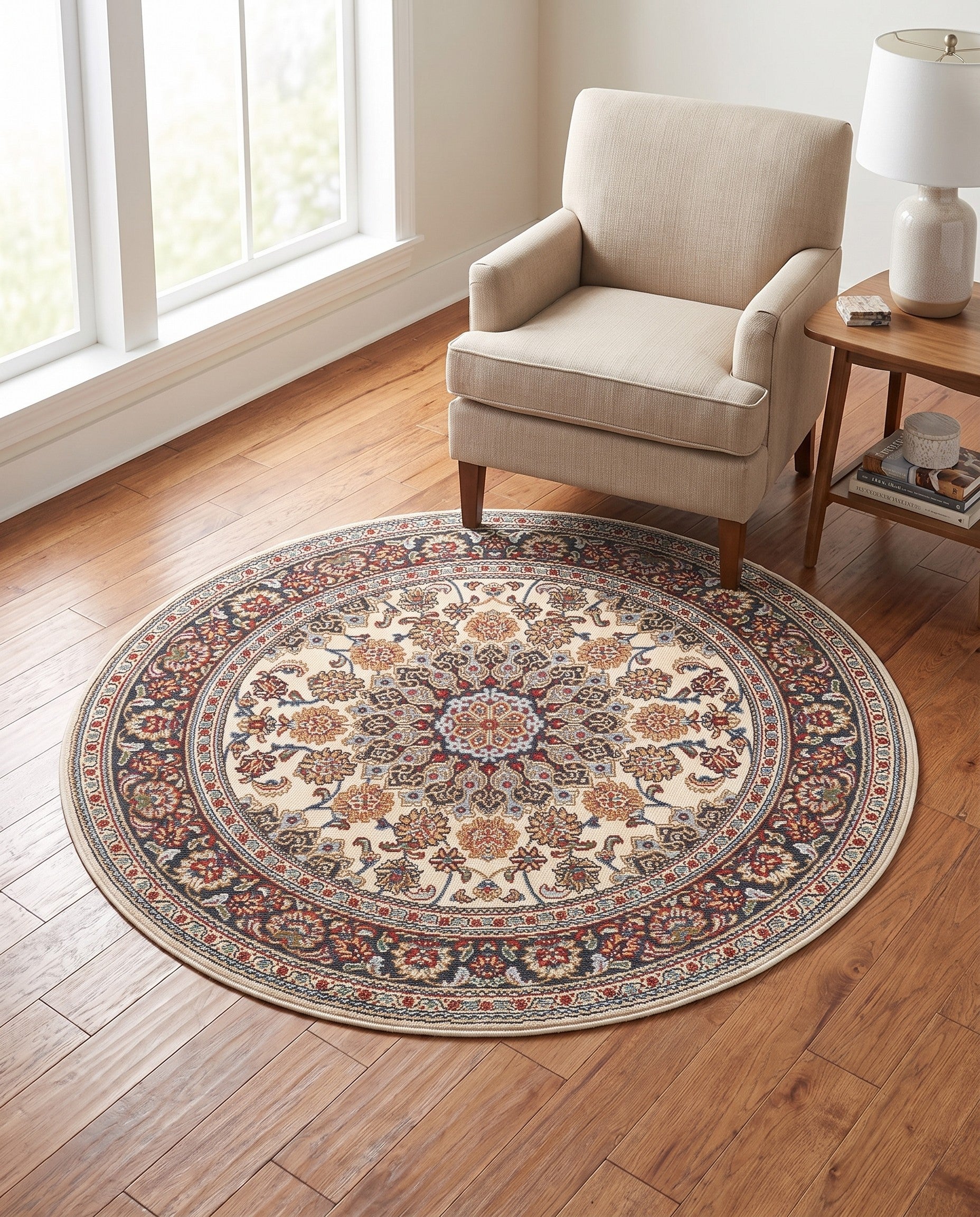 4' 1 x 4' 1 Easy-Clean Traditional Indoor / Outdoor Round Rug