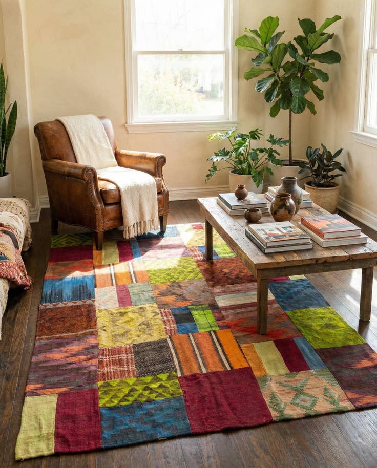 Detail image of 5' 4 x 7' 8 Hand Woven Kilim Patchwork Wool Rug