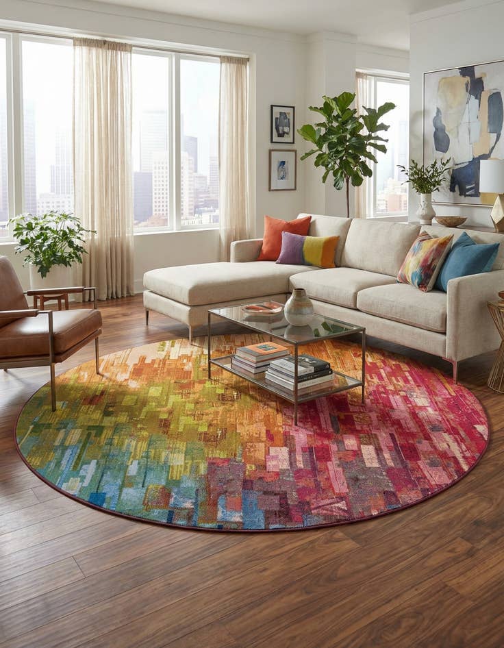 Detail image of 10' x 10'  Washable Modern Indoor / Outdoor Round Rug