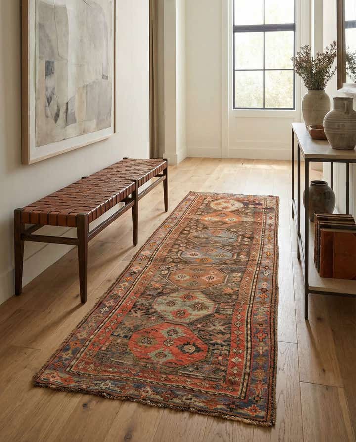 3' 8 x 7' 7 Hand Knotted Hamedan Persian Wool Runner Rug