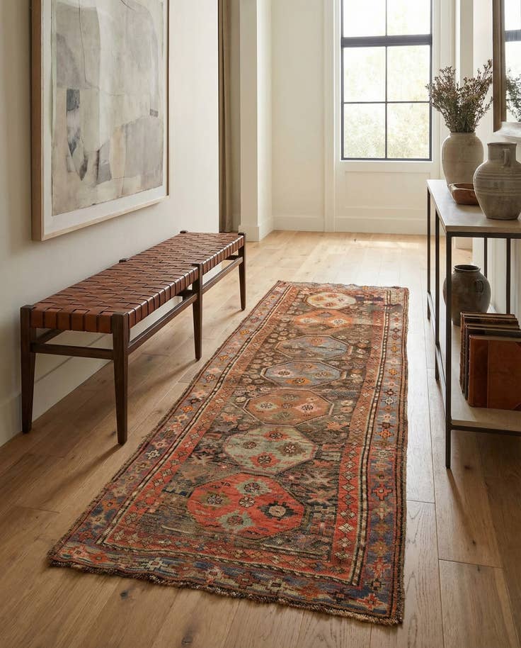 Detail image of 3' 8 x 7' 7 Hand Knotted Hamedan Persian Wool Runner Rug