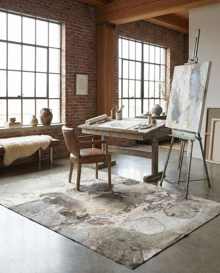 5' 3 x 7' 5 Cowhide Leather Rug