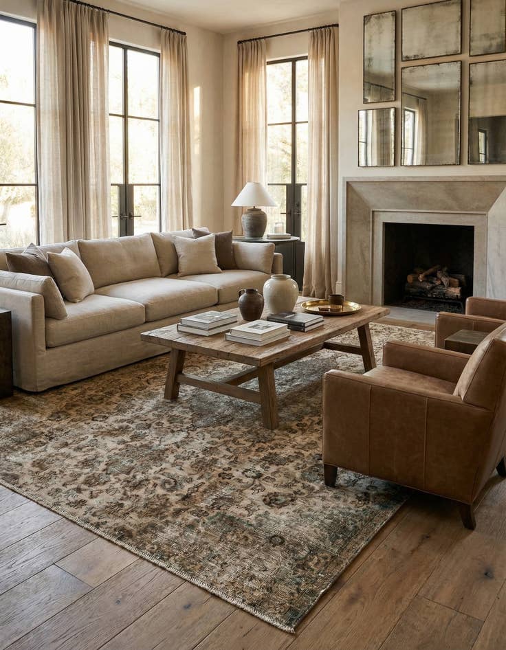 Detail image of 6' 8 x 9'  Hand Knotted Ultra Vintage Persian Wool Rug