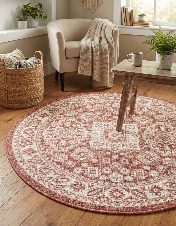 Detail image of 4' x 4'  Washable Aztec Indoor / Outdoor Round Rug
