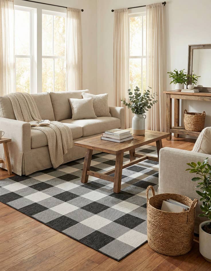 Detail image of  7' 10 x 10'  Washable Checkered Indoor / Outdoor Rug