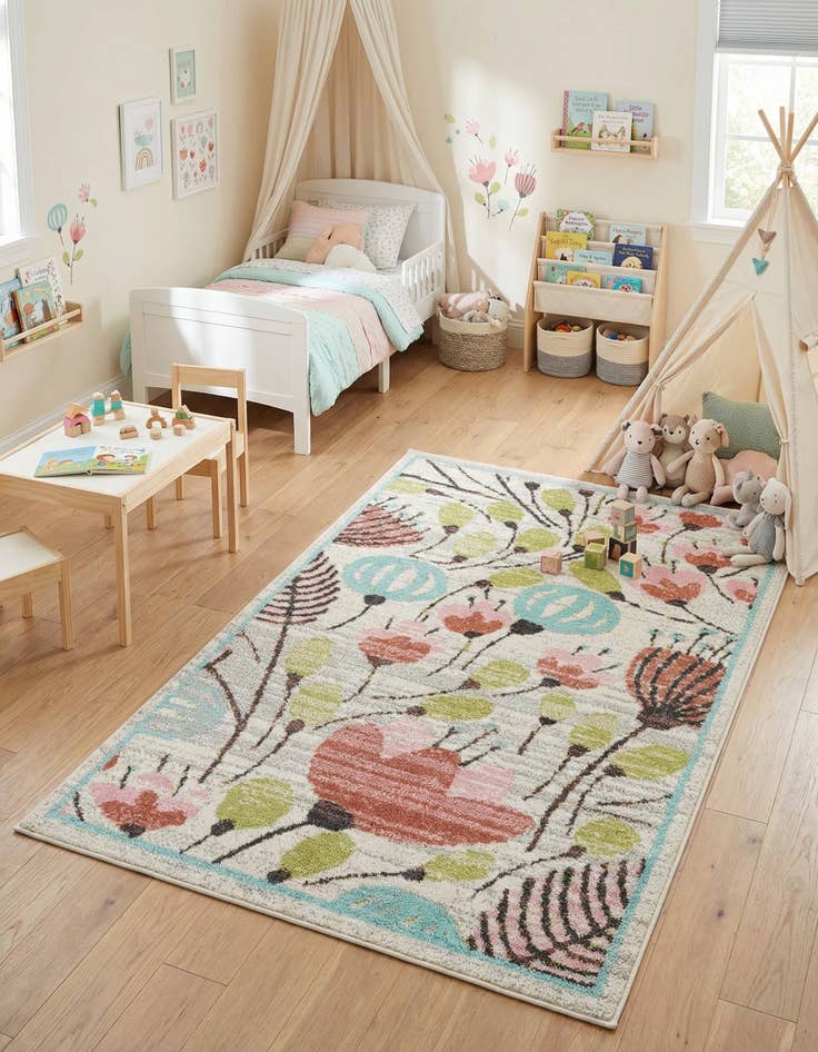 Detail image of 3' 3 x 5' 3 Flowers Whimsy Kids Rug