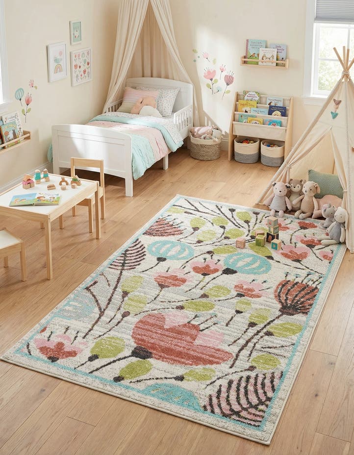 3' 3 x 5' 3 Flowers Whimsy Kids Rug