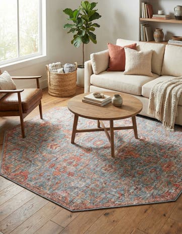 Antique Blue Washable Nostalgia Octagon Rug