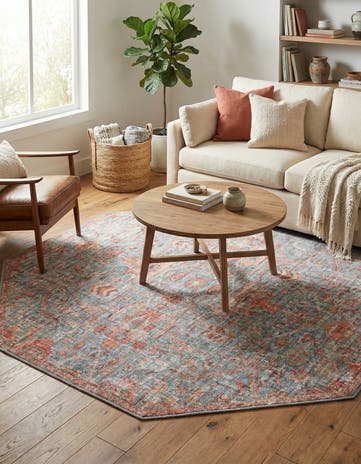 Antique Blue Washable Nostalgia Octagon Rug