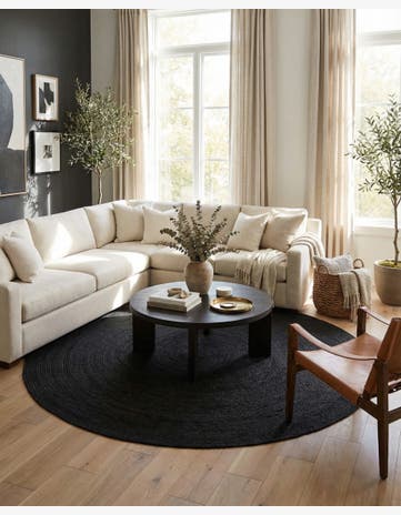 Black Handmade Braided Jute Round Rug