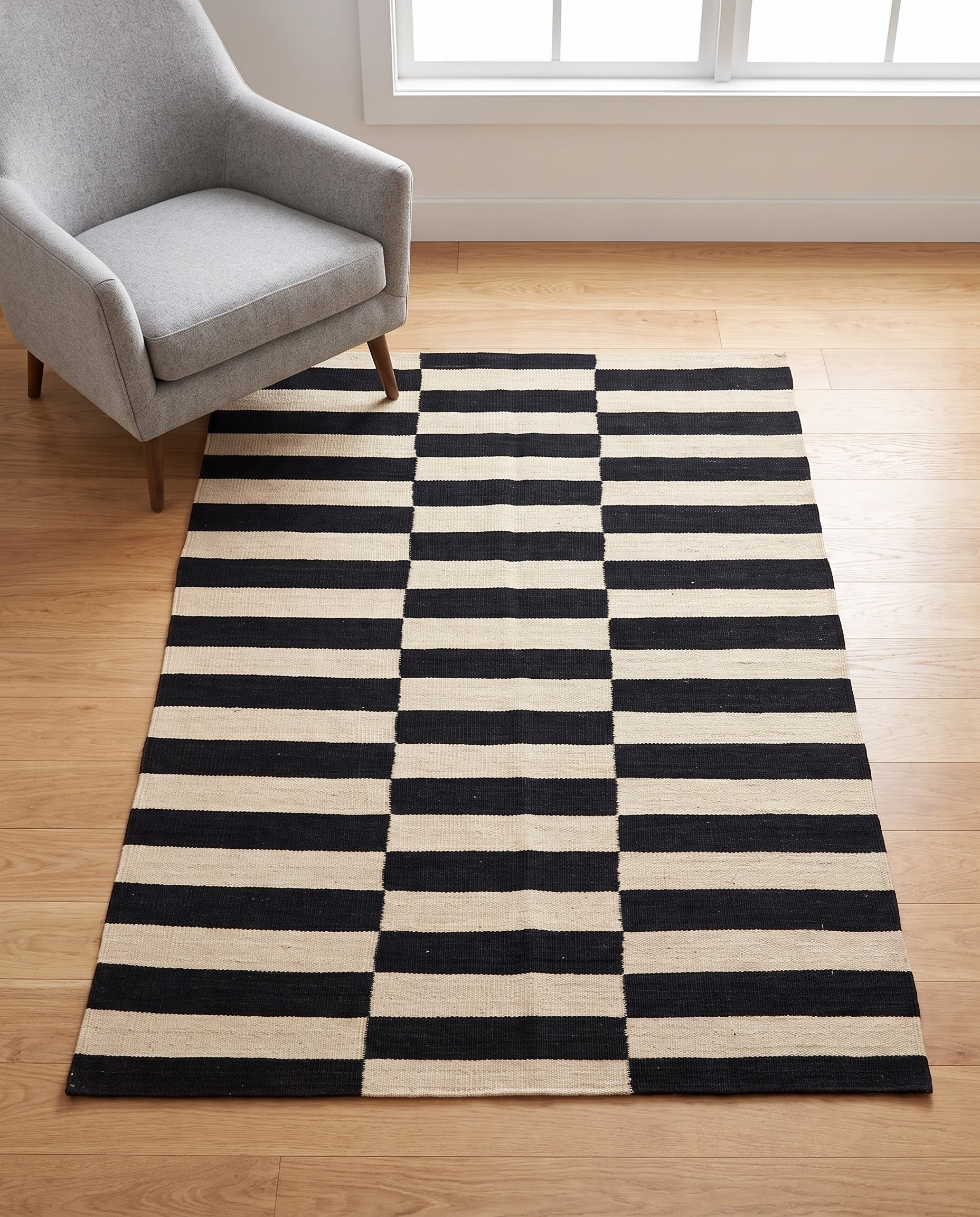 3' 4 x 4' 11 Hand Woven Kilim Modern Wool Rug
