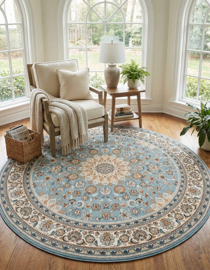 Detail image of 7' 10 x 7' 10  Washable Traditional Indoor / Outdoor Round Rug