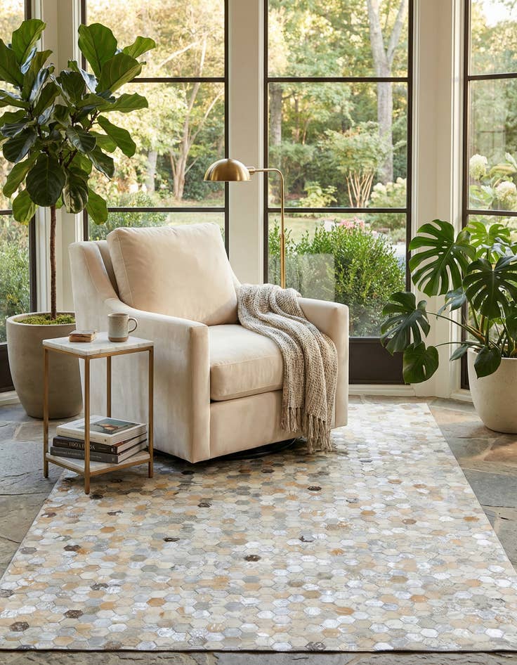 Detail image of 5' 1 x 8' Cowhide Leather Rug