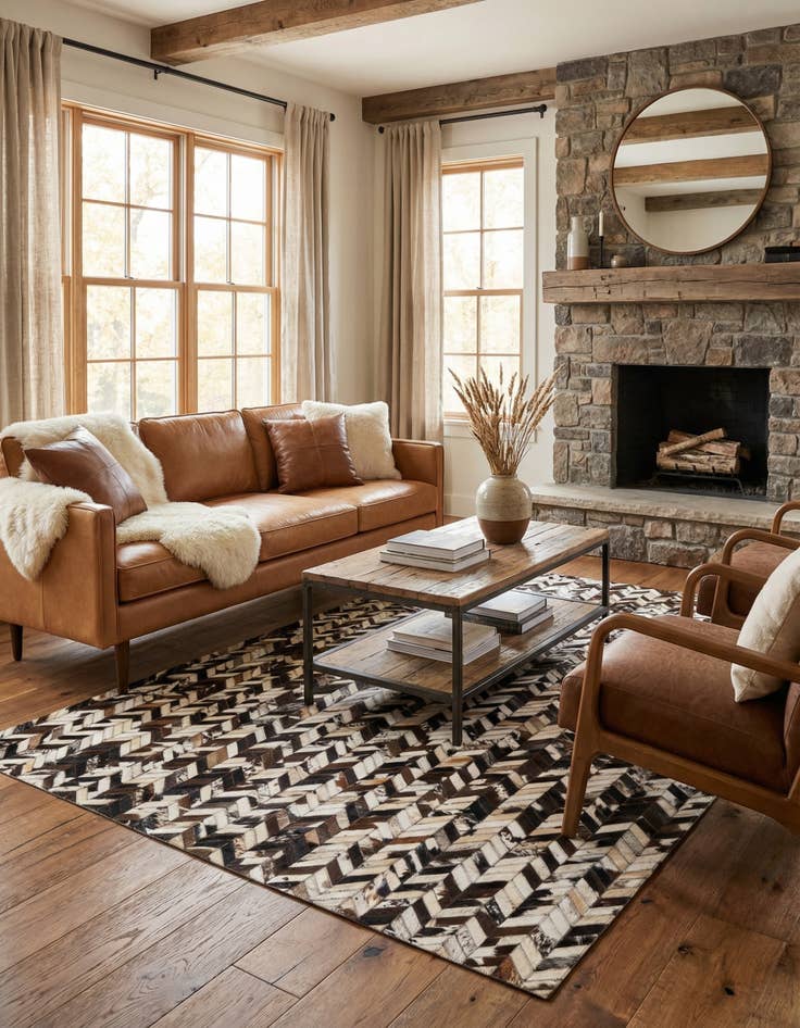 Detail image of 4' 11 x 7' 10 Cowhide Stocks Rug