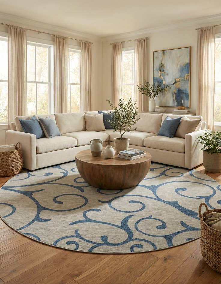 Detail image of 13' x 13'  Washable Botanical Indoor / Outdoor Round Rug