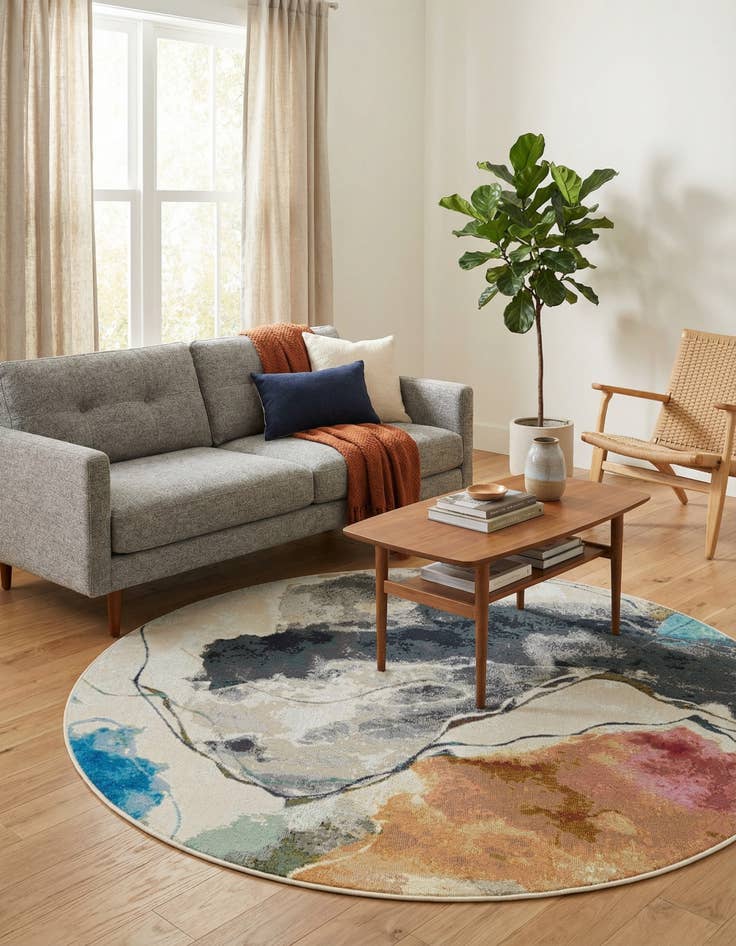 Detail image of  5' 3 x 5' 3  Washable Modern Indoor / Outdoor Round Rug