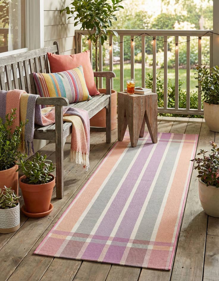 Detail image of 2' x 6'  Washable Striped Indoor / Outdoor Runner Rug