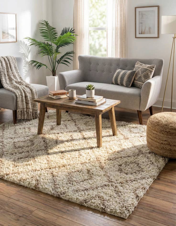 Detail image of  6' x 6' Lattice Shag Square Rug