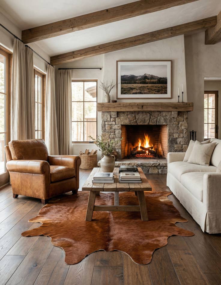 Detail image of 5' 6 x 6' 11 Cowhide Leather Rug